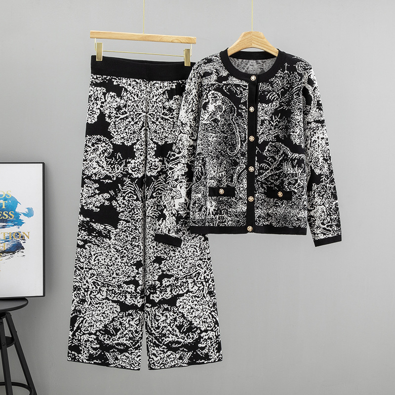 Women'S Formal Wear Pants - Temperament Jacquard Landscape Painting Fashion Knitted