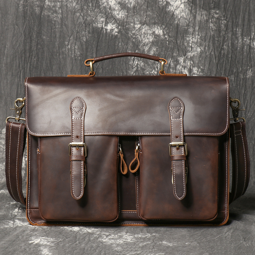 Structured Handbag Work - Vintage Handmade Crazy Horse Leather Handbag