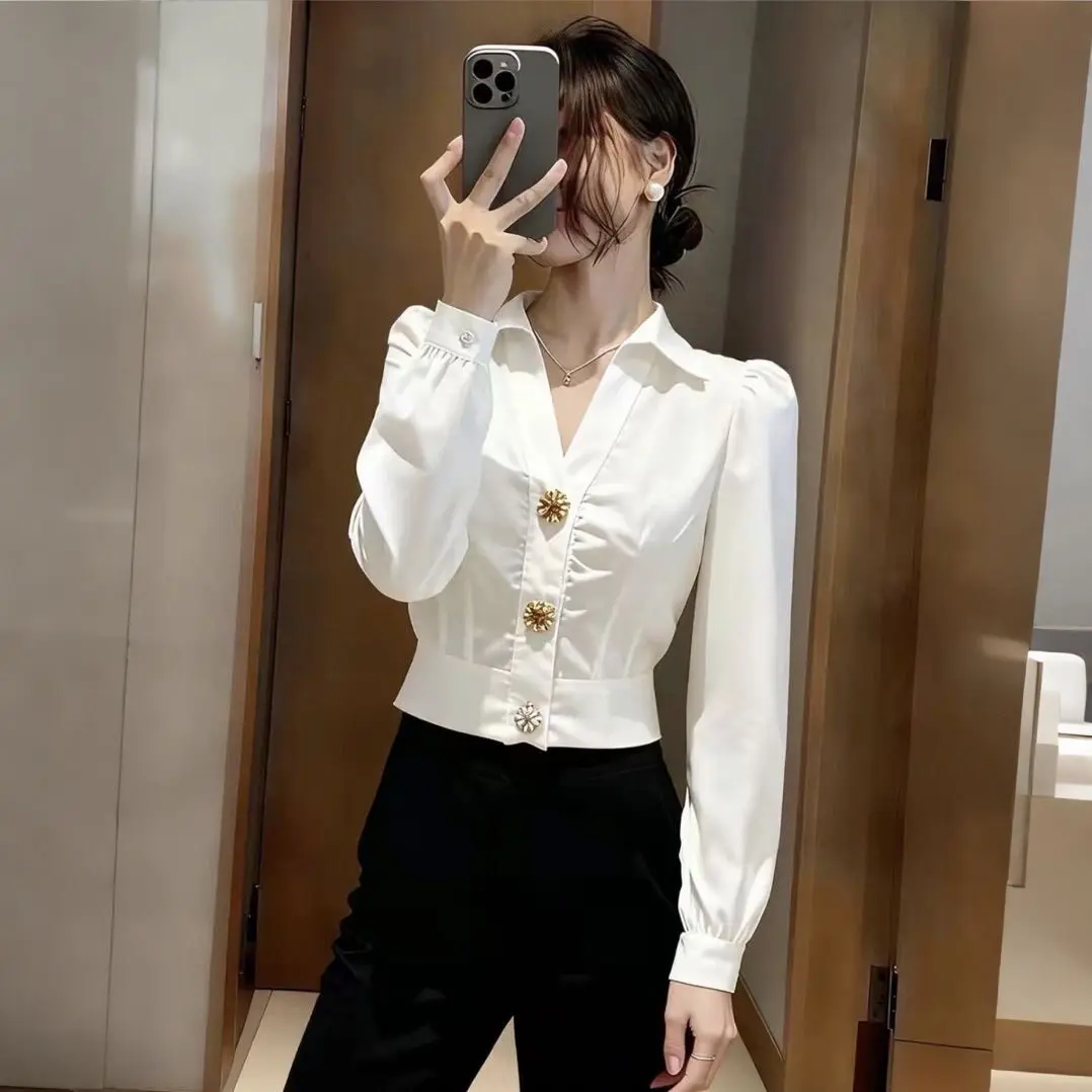 Elegant White Shirt V Neck Blo - огляд і ціна Women Formal Wear White Shirt