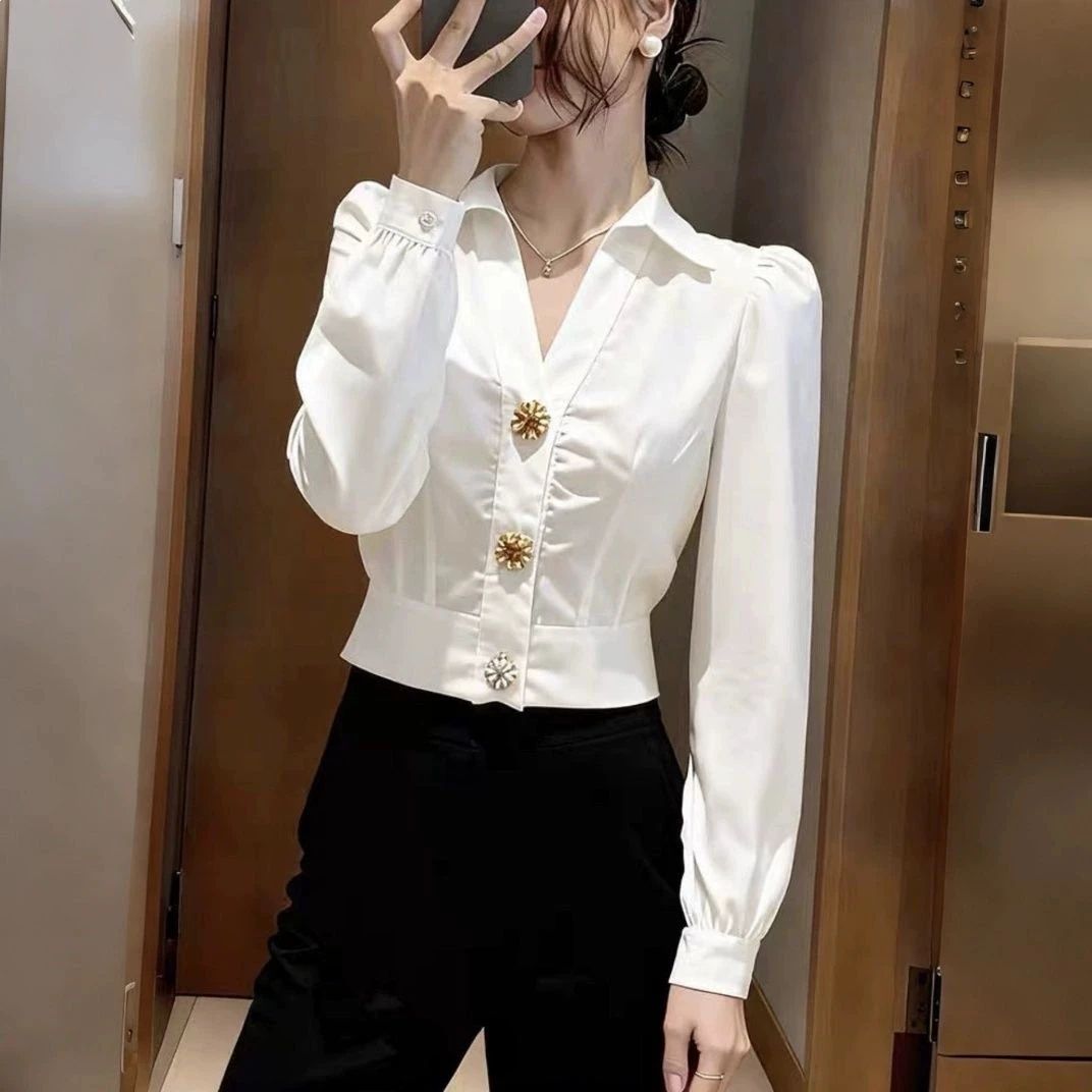 Elegant White Shirt V Neck Blo - огляд і ціна Women Formal Wear White Shirt
