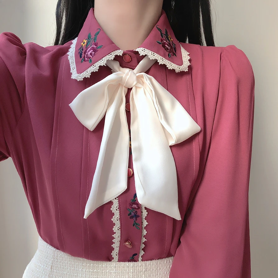 Retro Vintage Embroidery Bow T - огляд і ціна Women Formal Wear White Shirt