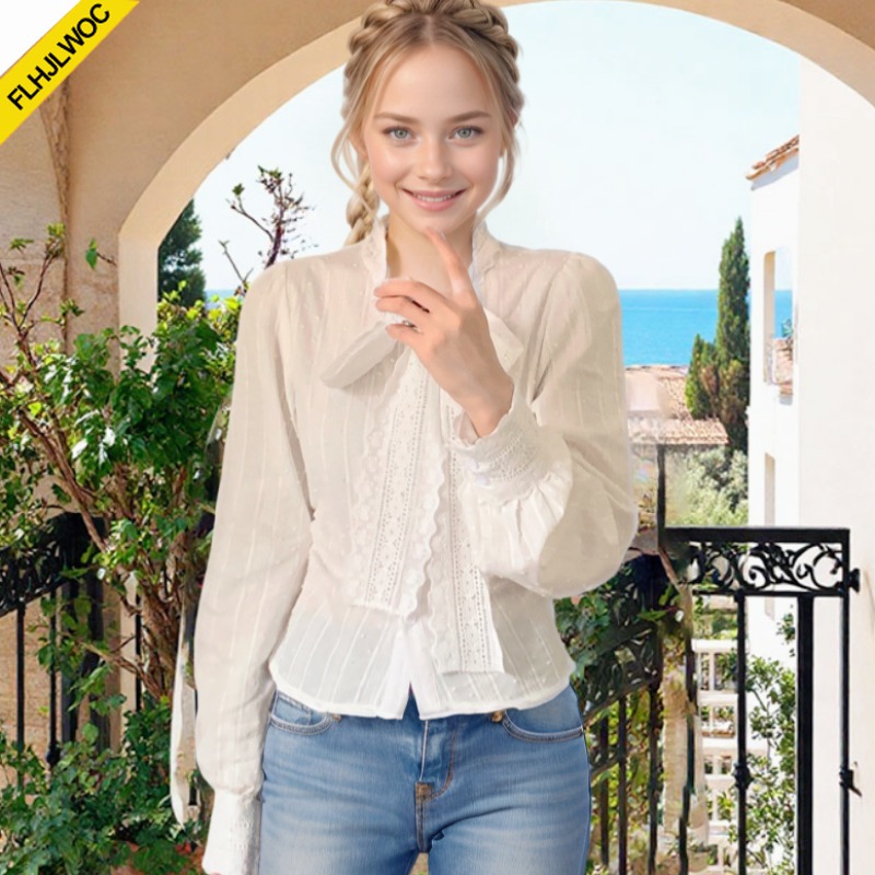 Retro Vintage Lace Bow Tie Top - огляд і ціна Women Formal Wear White Shirt