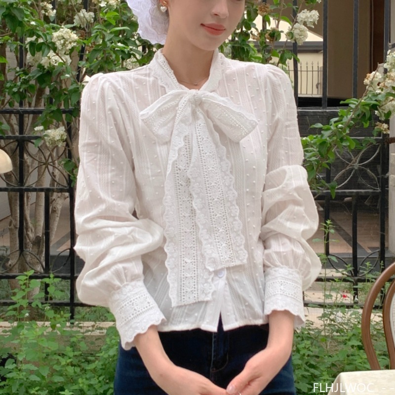 Retro Vintage Lace Bow Tie Top - огляд і ціна Women Formal Wear White Shirt