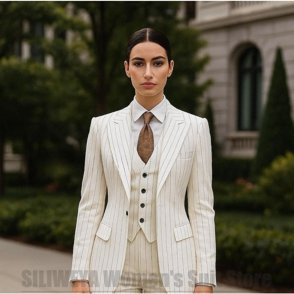 White Striped Women Suit 3 Pie - огляд і ціна Women Formal Wear White Shirt