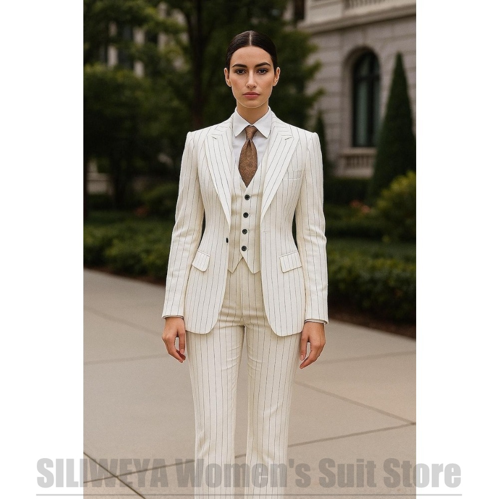 White Striped Women Suit 3 Pie - огляд і ціна Women Formal Wear White Shirt