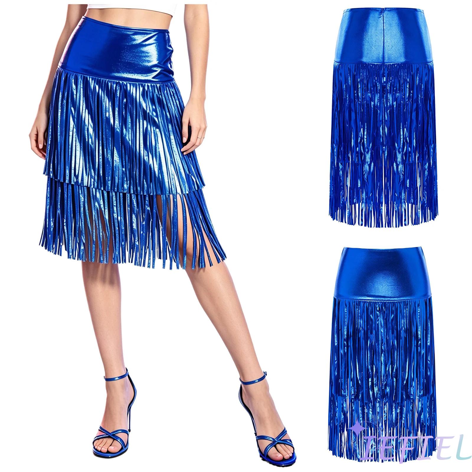 Women Metallic Shiny Fringed M - огляд і ціна Pencil Skirt Midi