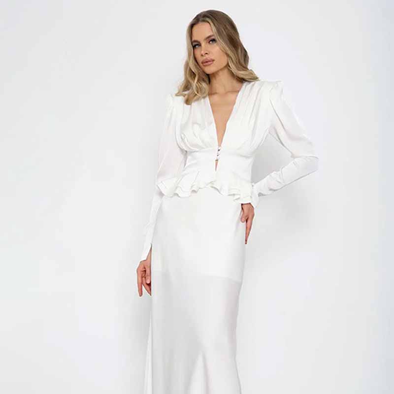 Women White Shirt Deep V Neck  - огляд і ціна Women Formal Wear White Shirt